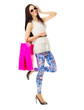 Girl in blue pants with bags