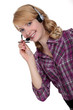 Foto: Blond call-center worker Blond call-center worker