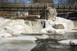 river waterfall retro bridge frozen icicles winter