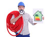 A manual worker promoting energy savings.