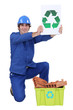 Photo: Manual worker encouraging people to recycle Manual worker encouraging people to recycle