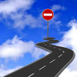 Road, red stop road sign and blue sky. Vector