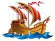 Sailing ship in oceanic waves, vector illustration