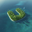 Island Alphabet. Paradise tropical island in form of letter U