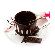 Cup of hot chocolate cocoa flow isolated on white background, cl