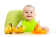Photo: happy baby eating fruits happy baby eating fruits