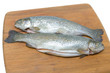 trout on a cutting board on a white background