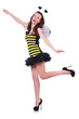 Woman in bee costume isolated on white