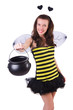 Woman in bee costume isolated on white