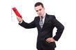Businessman with dynamite isolated on white