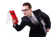 Businessman with dynamite isolated on white