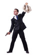 Man with gun and sacks of money