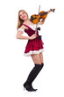 Girl playing violin on white