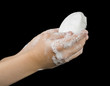 Lathered hands and soap