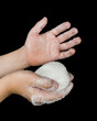 Lathered hands and soap