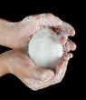 Lathered hands and soap