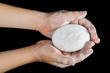 Lathered hands and soap