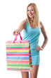 Tall girl after good shopping on white