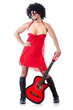 Man in woman clothing with guitar
