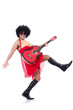 Man in woman clothing with guitar