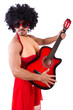 Man in woman clothing with guitar