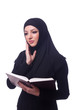 Muslim young woman wearing hijab on white
