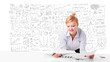 Photo: Pretty businesswoman planning and calculating various business i Pretty businesswoman planning and calculating various business i