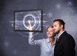 Young couple touching modern technology tablet