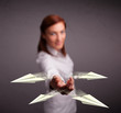 Photo: Beautiful lady throwing origami airplanes Beautiful lady throwing origami airplanes
