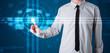 Businessman pressing high tech type of modern buttons