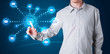 Businessman pressing virtual messaging type of icons