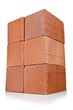 Stack of clay bricks isolated on white