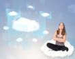 Photo: Happy girl looking at modern cloud network Happy girl looking at modern cloud network
