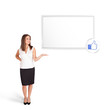 young woman presenting modern copy space