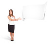 young woman presenting abstract origami copy space