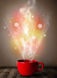 Coffee mug with abstract steam and colorful lights
