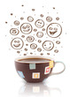 Coffee-cup with brown hand drawn happy smiley faces