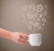 Coffee mug with hand drawn kitchen accessories