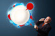 businessman making phone call and presenting abstract modern spe