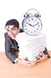 Woman businessman with giant alarm clock