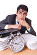 Woman businessman with giant alarm clock