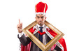 King with picture frame on white