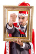 King with picture frame on white