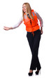 Young woman with life vest on white
