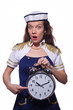 Sailor with clock isolated on white