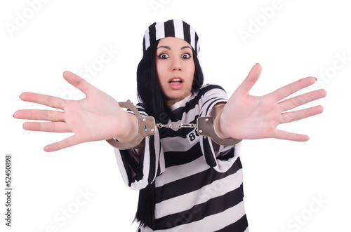 Photo: Prisoner in striped uniform on white Prisoner in striped uniform on white