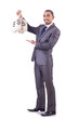 Man with money sacks on white