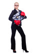 Woman businesswoman with boxing gloves on white