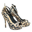 Pair of stylish leopard shoes isolated on white background