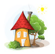 Cartoon house with trees